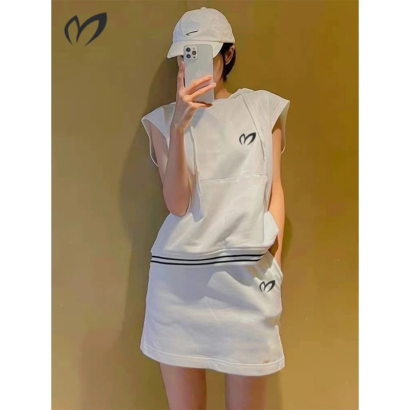Malbon Women's Golf 2-piece Set Hooded Tops + Shorts 2023 Spring Summer Fashion Casual Sportswear Golf Skirt Golf Wear For Women