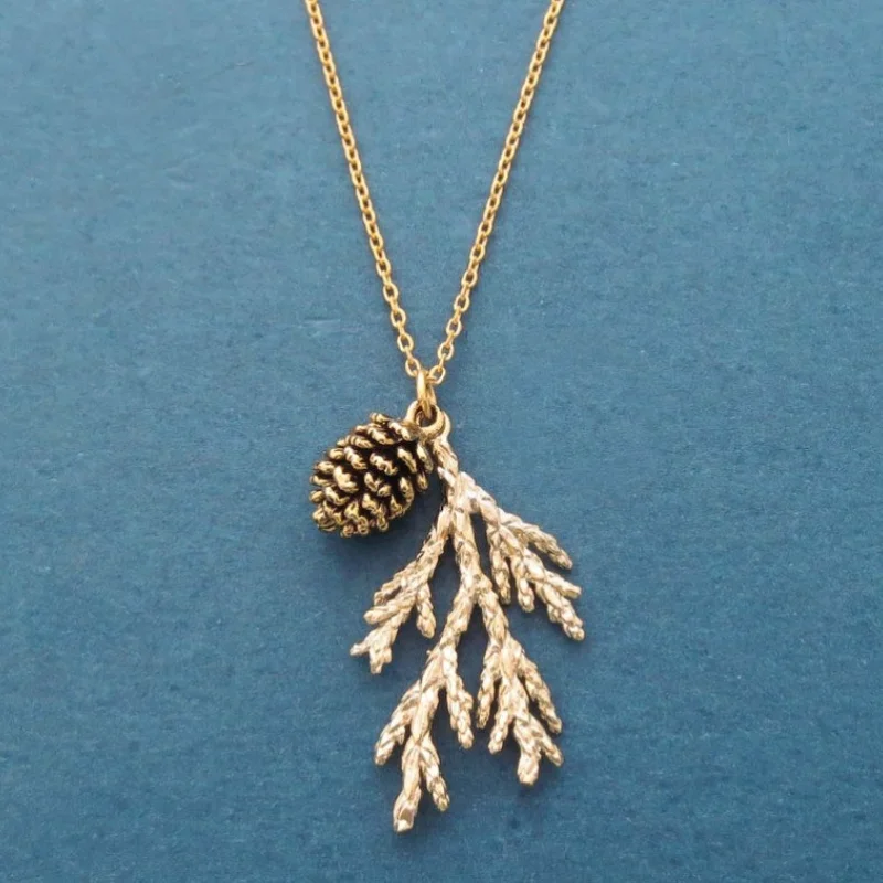 

New Vintage Forest Pine Tree Cone Necklace Gold Silvertone Gift for Women Tribal Style Branch Birch Jewelry Birthday Gifts