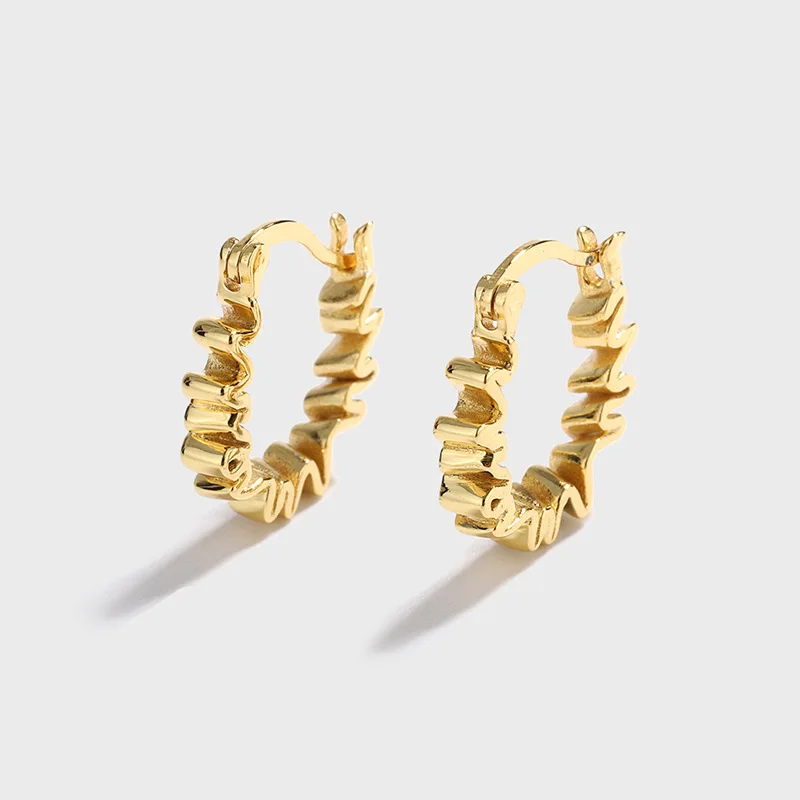 

Sterling silver Korean version earrings niche design sense of cold wind irregular crease temperament all-match ear buckle female