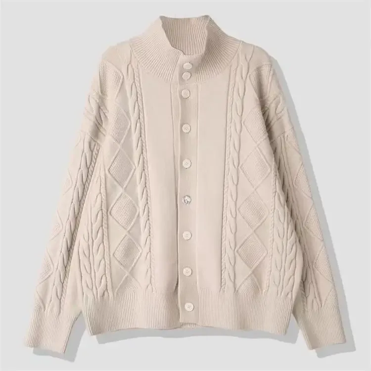 Осенне-зимний вязаный кардиган с воротником-стойкой мужской свободный