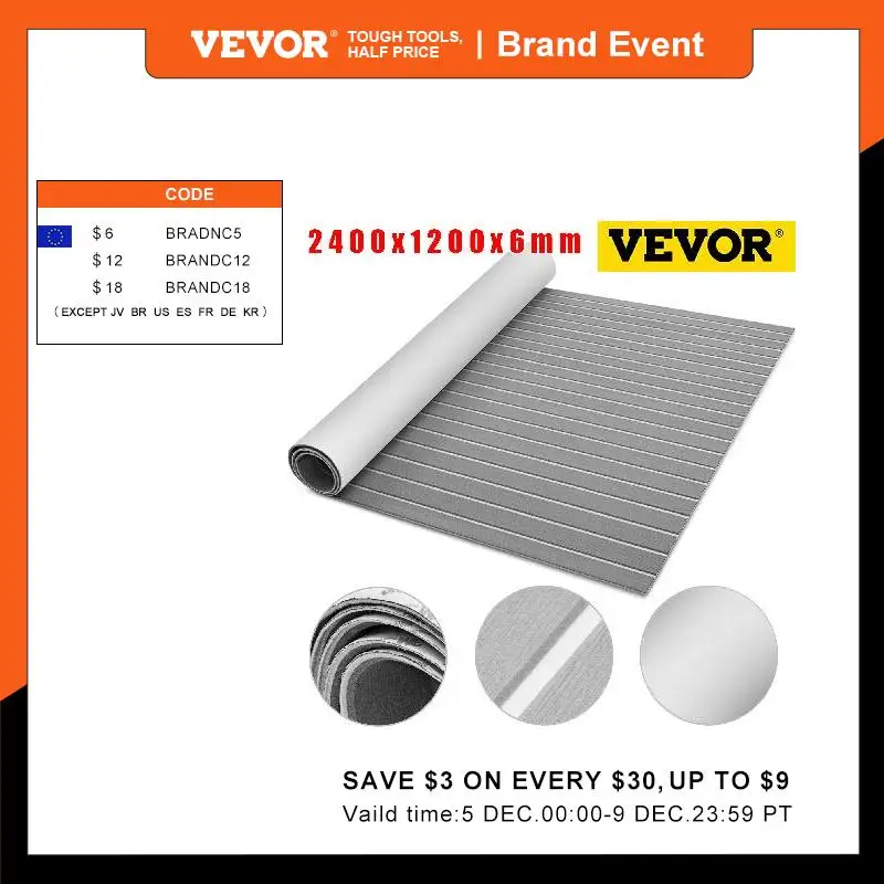 

VEVOR 2400x1200x6mm EVA Foam Faux Teak Boat Decking Sheet Non-Skid Self-Adhesive For Marine Yacht RV Swimming Pool Garden Pad