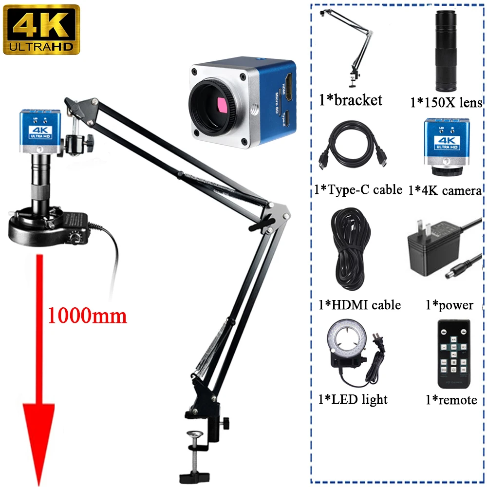 Цифровой микроскоп YIZHAN 4K UHD с обновленным кронштейном, 60 МП, электронный микроскоп, 215X C-Mount, зум-объектив для пайки печатных плат/стоматолога