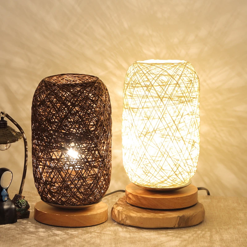 

Table Lamp Wooden Rattan Twine Dimmable Led Night Light Desk Lights Home Art Decoration For Home Bedside Bedroom Decor Light