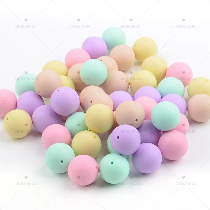 

15mm 100Pcs Colorful Round Silicone Bead Food Grade Teether Teething Chew For Jewelry Making DIY Baby Nursing Pacifier Chain Toy