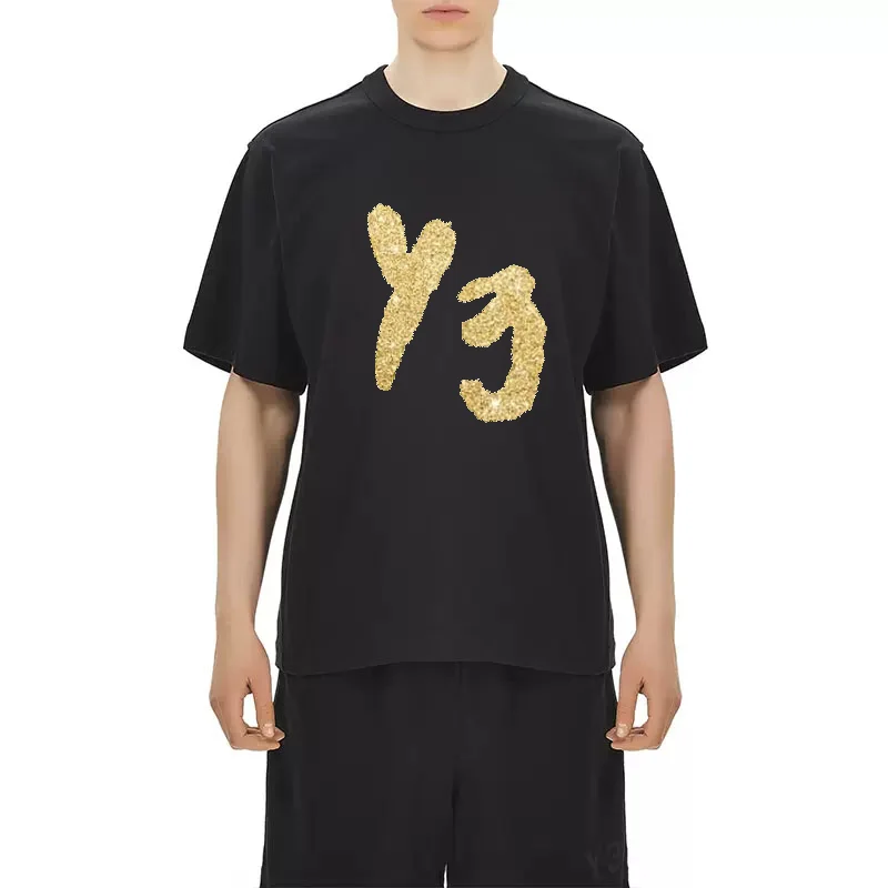 

Y-3 Y3 Yohji Yamamoto 23SS Summer Abstract Golden Letters Graphic Printing Men And Women Crew Neck Casual T-shirt