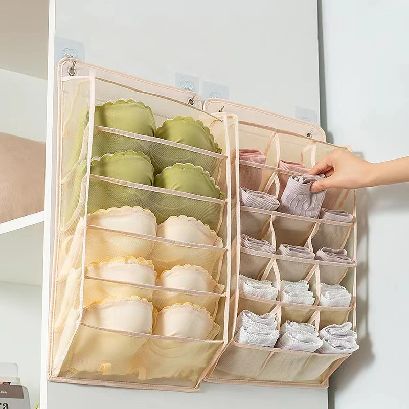 

5/15 grid Wall Hanging Bag for Underwear Socks Panties Wardrobe Organizer Bedroom Dormitory Underwear Bra Organizer Saving Space