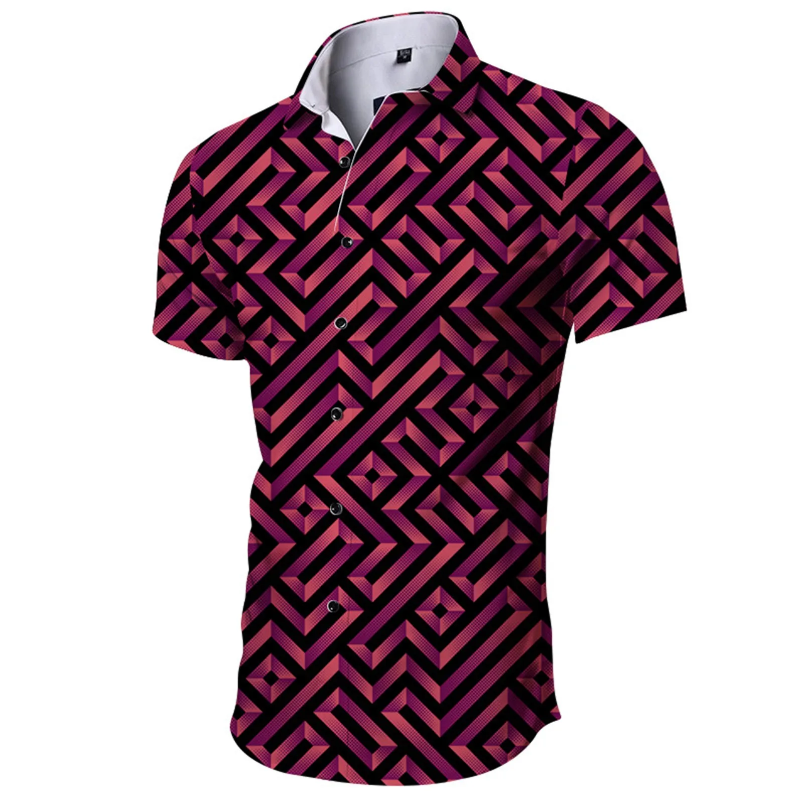 

Men Vintage Shirt Aztec Geometric Printed Button Cardigan Top Tribe Style Turn-Down-Collar Short-Sleeve Outfits Male Clothing