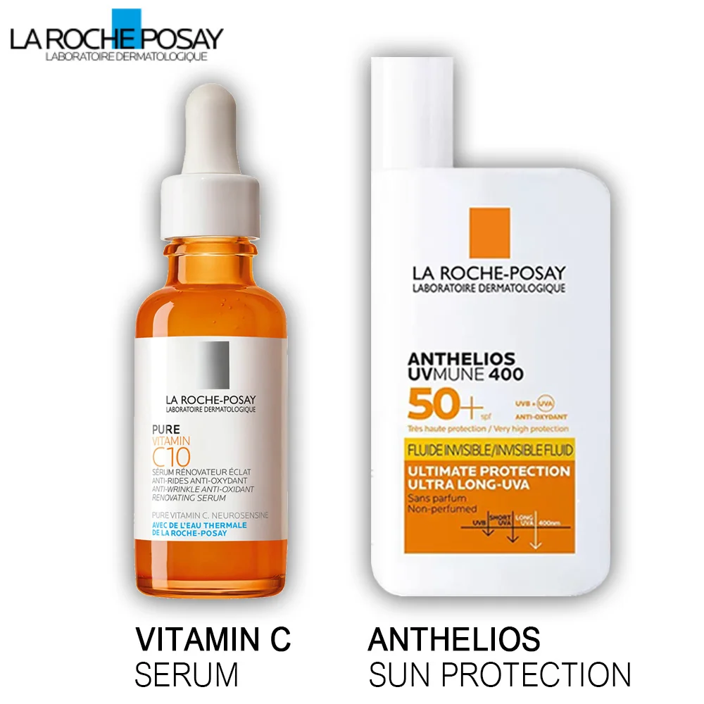

2PCS La Roche-Posay Pure Vitamin C10 Serum 30ml & Anthelios UVMune 400 Invisible Fluid SPF50+ Sunscreen 50ml Repair Face Care