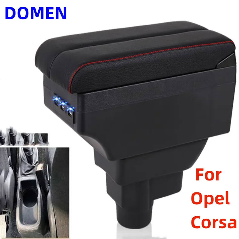 

For Opel Corsa Car armrest box Interior Parts Car Central Content With Retractable Cup Hole Large Space Dual Layer USB DOMEN