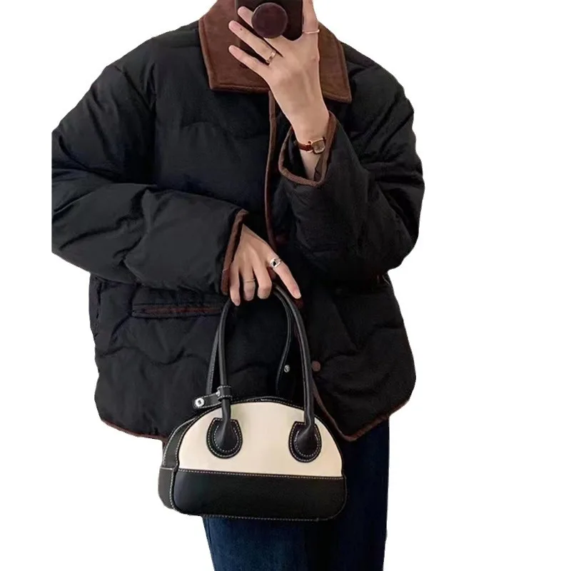 Вельветовая куртка с контрастным отложным воротником из пуха и хлопка для женщин