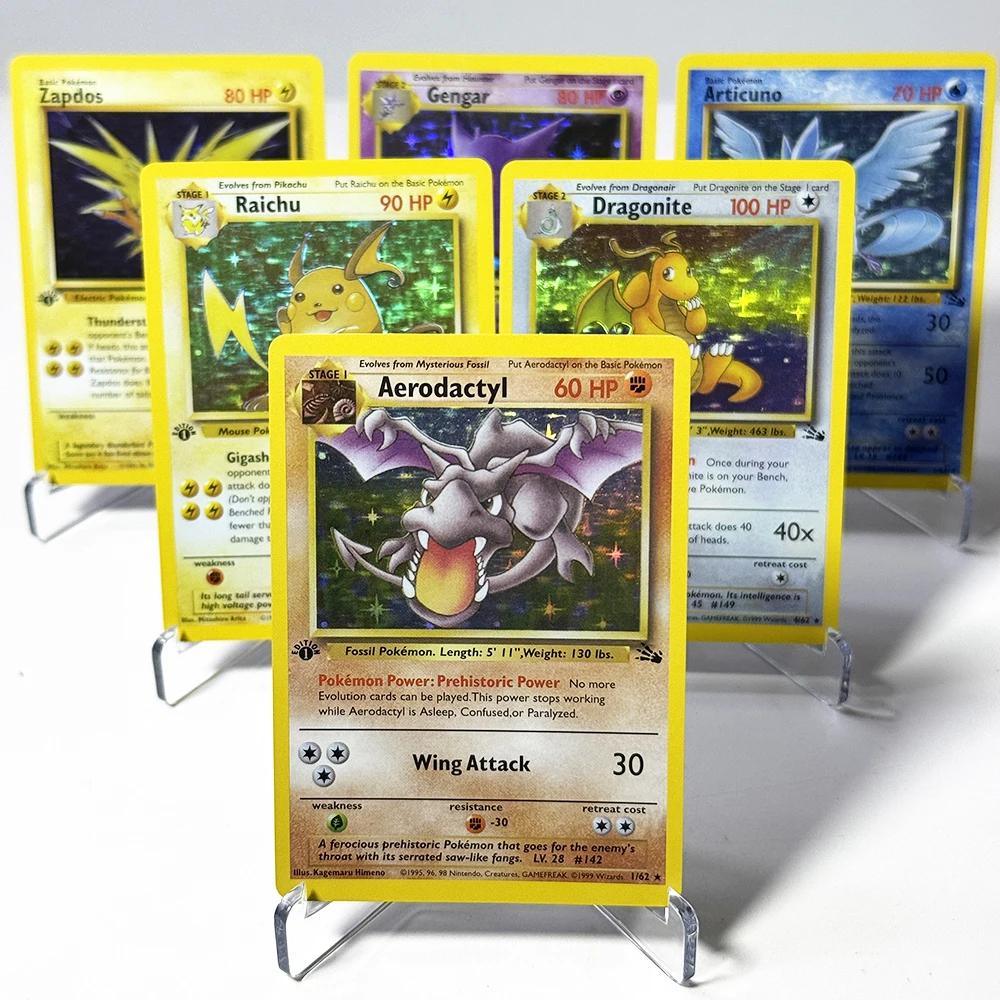 Фото Коллекционные карты PKM 1st Fossil Foil Proxy Game DIY: редкие карты PTCG с изображениями Aerodactyl, Articuno, Gengar, Zapdos, Lapras, Moltres, Kabutops, Ditto, Haunter №1