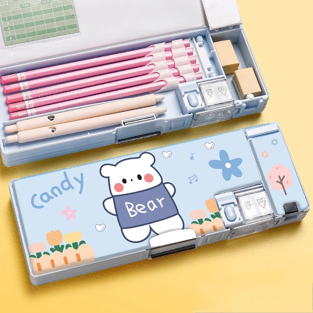 Sharpener Plastic Pencil Case Stationery Storage Box Cute Pen Case For Student Kid Gifts