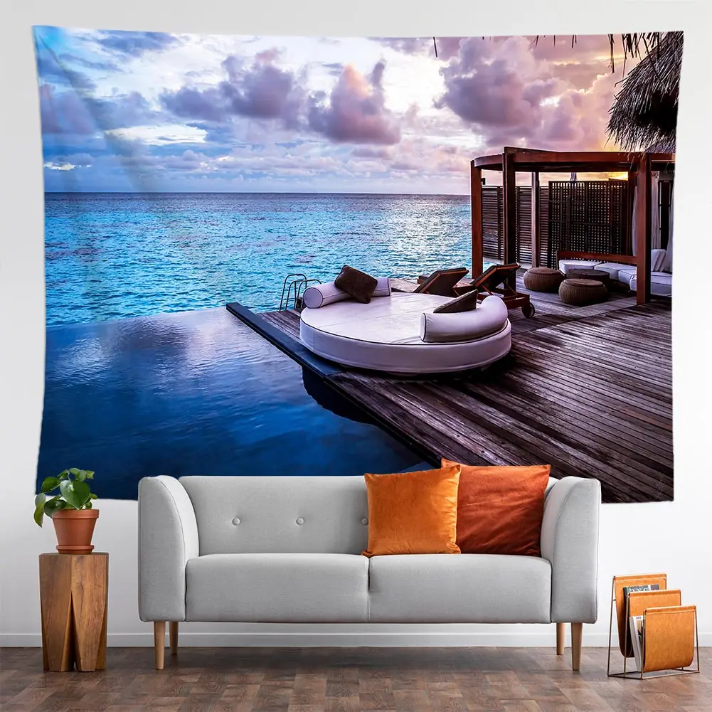 Настенный гобелен с рисунком природного пейзажа леса озера океана пляжное
