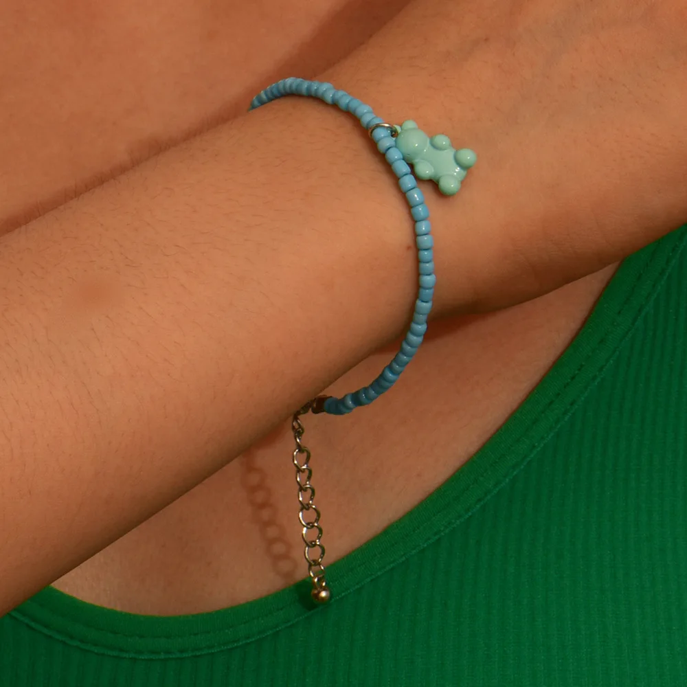 New Cute Rice Bead Bracelet Candy Color Bear Pendant Jewelry for Women Gift | Bracelets