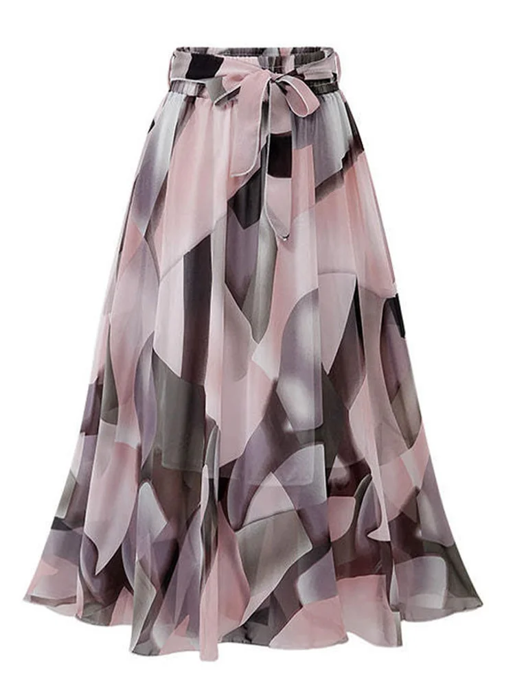 

Женская винтажная Юбка-миди в стиле Харадзюку, розовая трапециевидная юбка с высокой талией и цветочным принтом, лето 2022