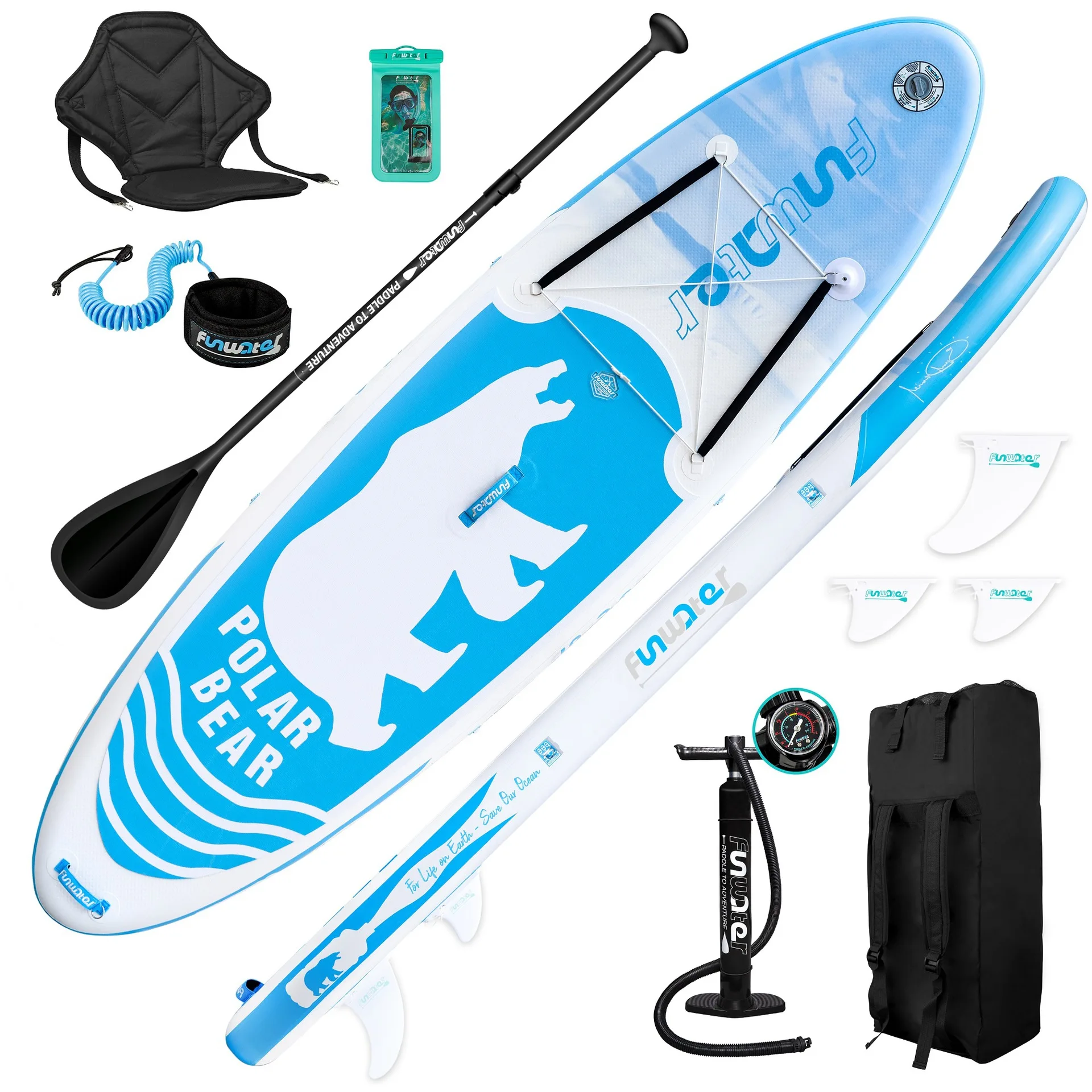 

Inflatable Stand Up Paddle Board SUP Board Surfboard Water Sport Surf Set with Paddle Board Tail Fin Foot Rope Inflator