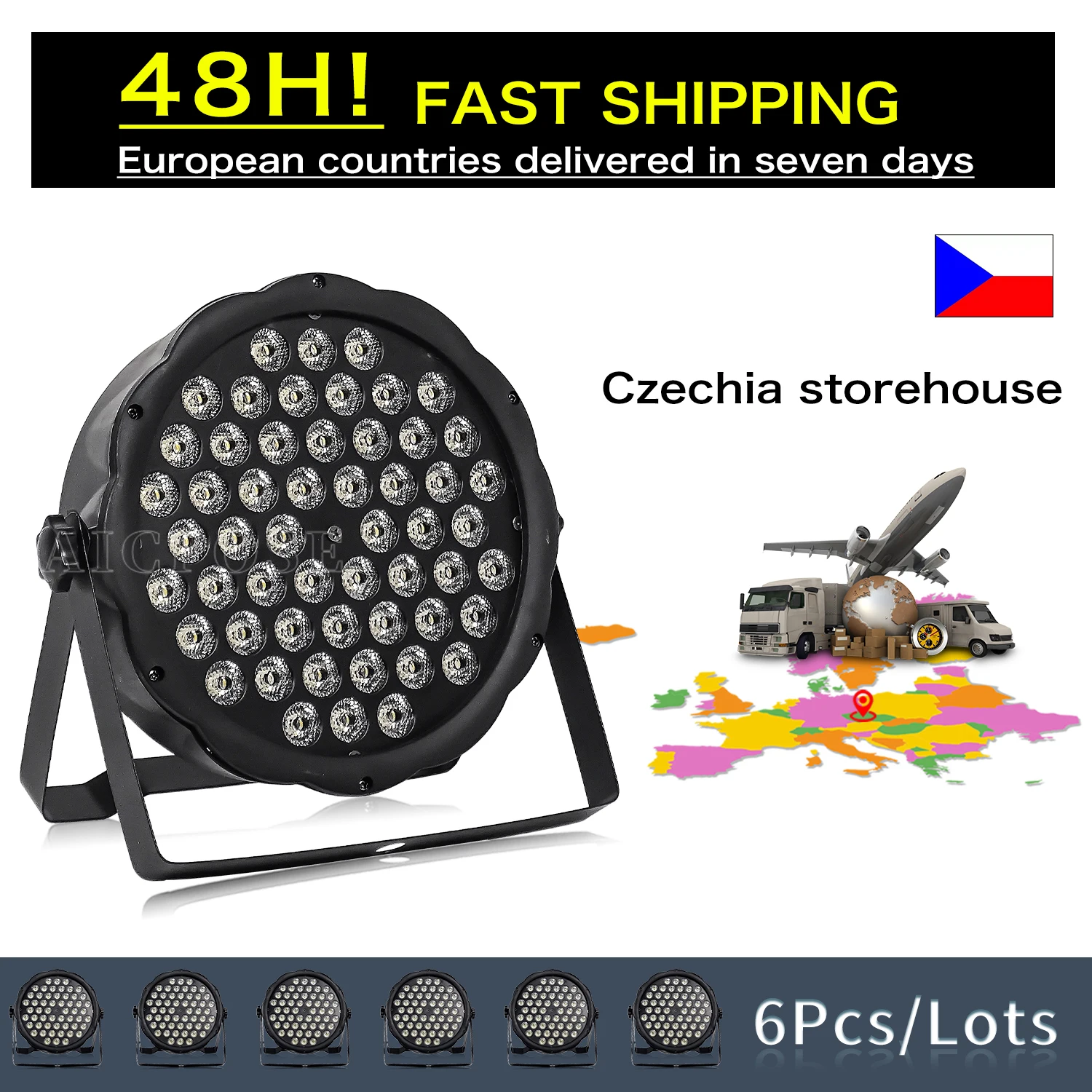 

6Pcs/Lots 54x3W RGB 3 in 1 LED Par Light Warm White UV Violet Stage Flat Spotlight DMX Control For DJ Disco Home Party