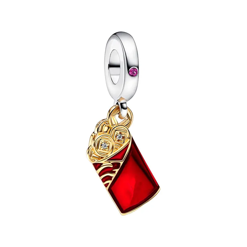 

Rose Gold Red Enamel Envelope Fu Pendants Charms For Women Pink Ruby 925 Sterling Silver Bail Jewelry DIY Bracelets Festive Gift