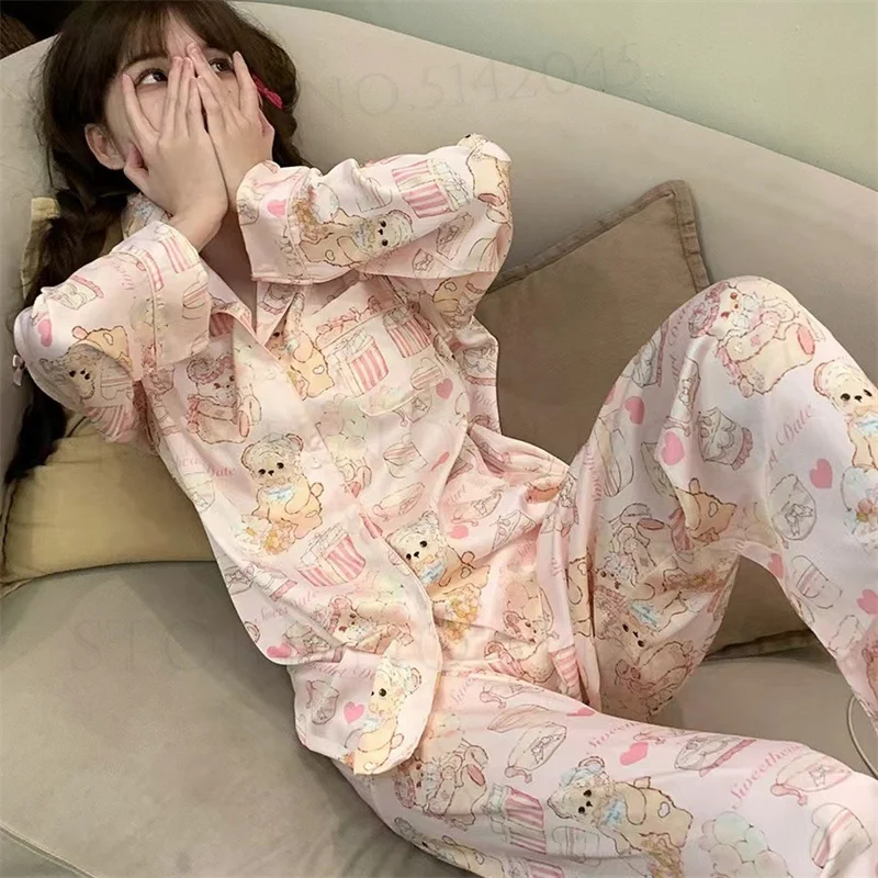 Розовый пижамный комплект с мультяшным принтом женская одежда для сна весна-лето