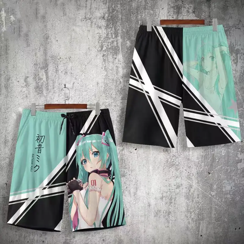 Фото Шорты Hatsune Miku, модные брендовые брюки с 3D принтом в стиле аниме «пять четвертей», большие пляжные брюки, удобные и дышащие №4