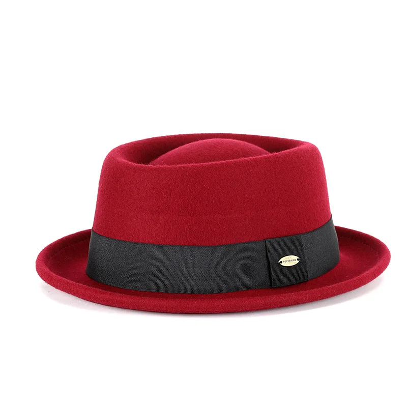 

New Pork Pie Hat Wool Felt Fedora Men Short Brim Hats Fall Winter Women Vintage