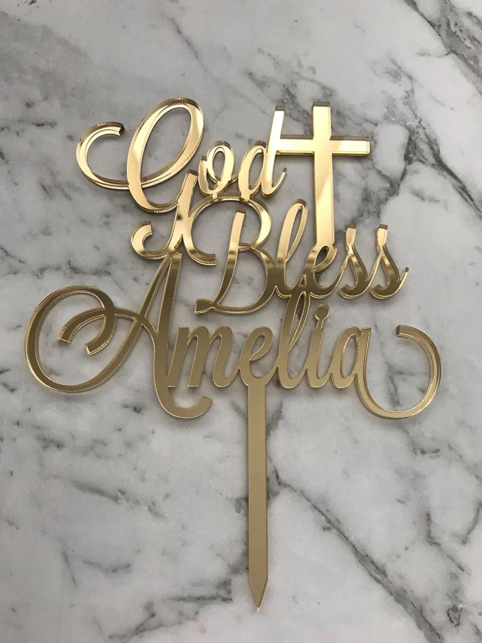

Personalized God Bless Cake Topper ,Baby Shower Decoration Supplies, Personalized Baptism Cake Topper,Acrylic Gold Silver