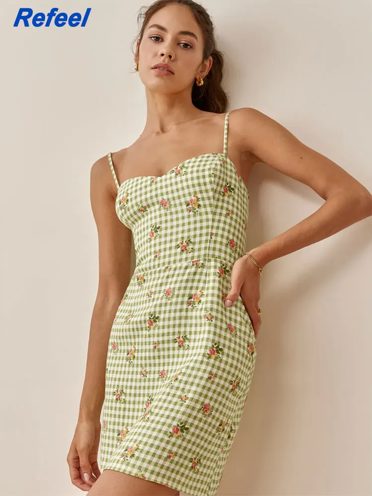 

Summer women mini dress new fashion plaid chic elegant backless sexy sleeveless strapless short dress ladies 22519