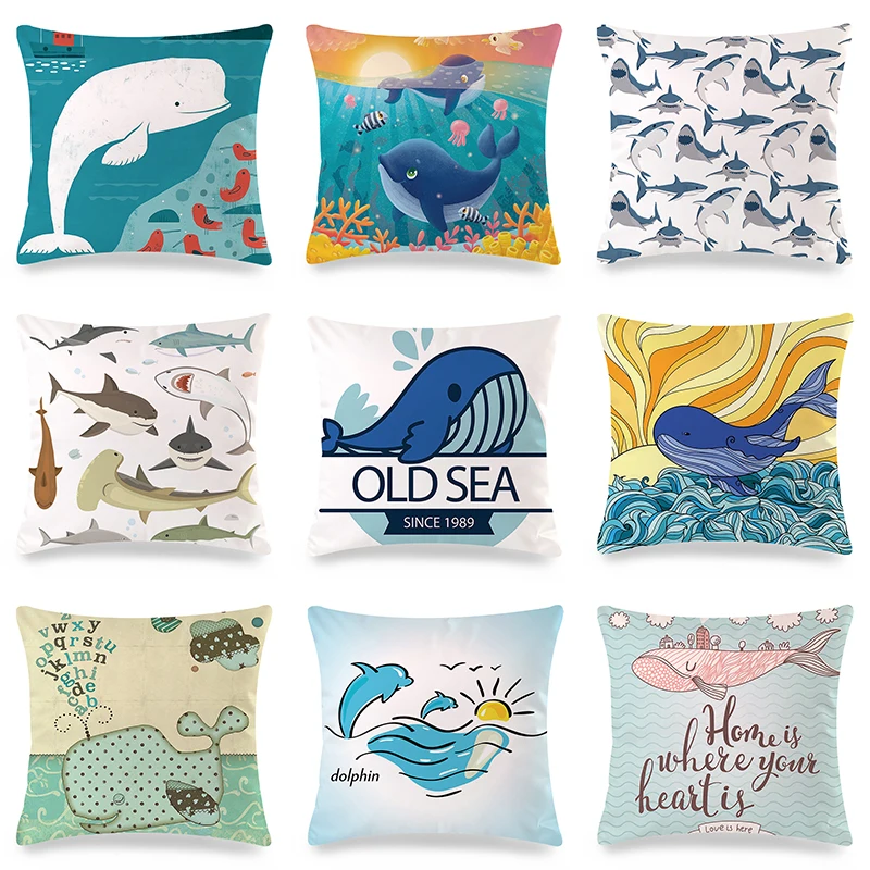45cm*45cm Sea Life Whale Series Inimitated Silk Fabric Throw Pillow Covers Cushion Cover Home Decorative Pillows