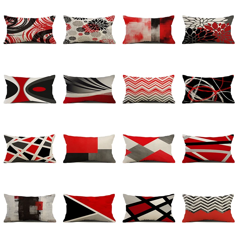 

Red Geometry Cushion Cover 30x50cm Decorative Throw Pillows Rectangle Stripe Linen Pillowcover Nordic Home Decor Pillowcase