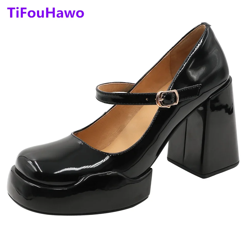 

Женские туфли-лодочки на массивном высоком каблуке, из натуральной кожи