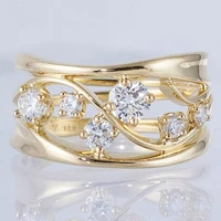 gold exquisite set zircon womens ring wave geometric line ring