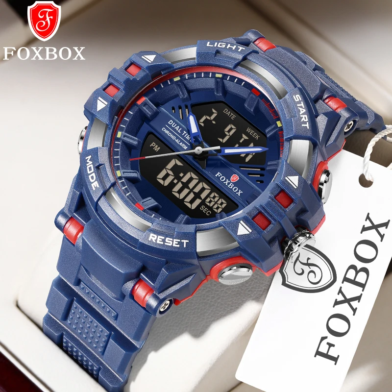 Новые модные спортивные часы FOXBOX для мужчин электронные мужские с двойным