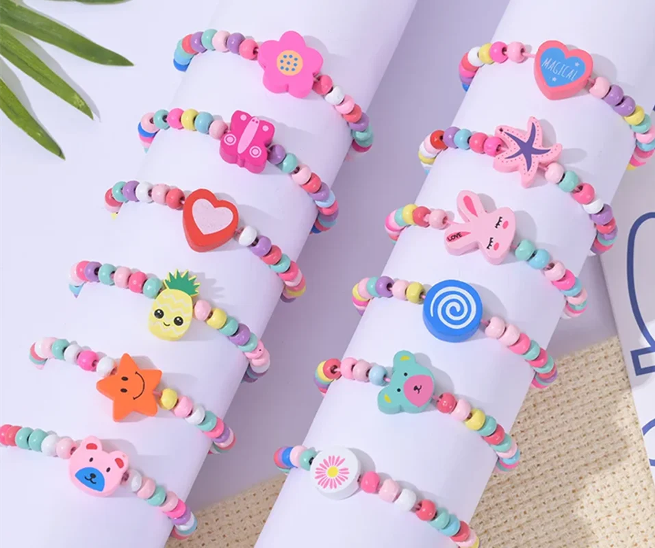 36/12 шт. Разноцветные деревянные бусины для девочек