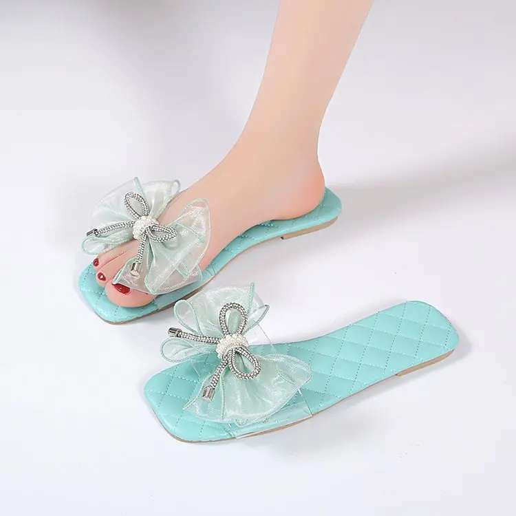Women's Casual Bow Beach Bling Slippers 2023 Summer New Fashion Flats Shoes Ladies Slingback Flip Flops Slides Zapatos De Mujer