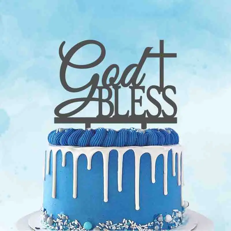 

Personalized Private Cake Topper God Bless+Cross For Kids Baptism and Communion Party Cake Decoration Topper