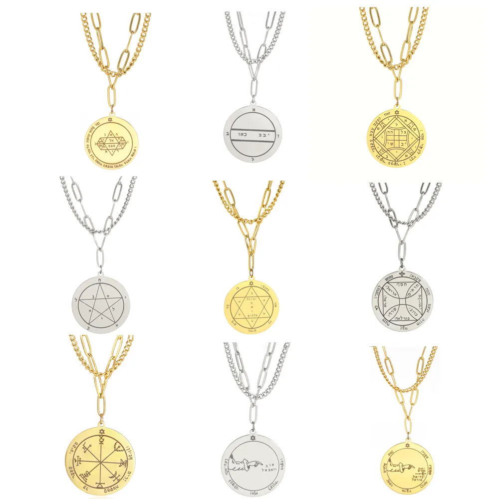 

Israel Solomon Round Pentagram Necklace Stainless Steel Pentacle Statement Pendant Necklaces Vintage Novel Choker Jewelry