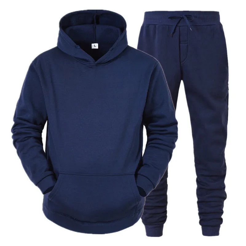 

Manufacturer's direct supply Hoodie suit smooth board solid color sweater sports 2-piece set autumn and Winter Fleece