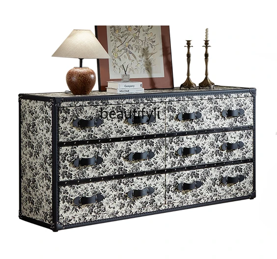 French retro entrance cabinet home decoration living room storage antique villa leather case foyer side