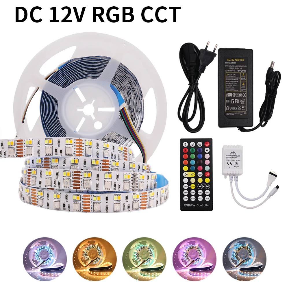 

DC 12V RGB CCT LED Strip RGB White + Warm White 5050 2835 180Leds/M Flexible Ribbon Tape Rope Lights EU US AU UK Set With Remote