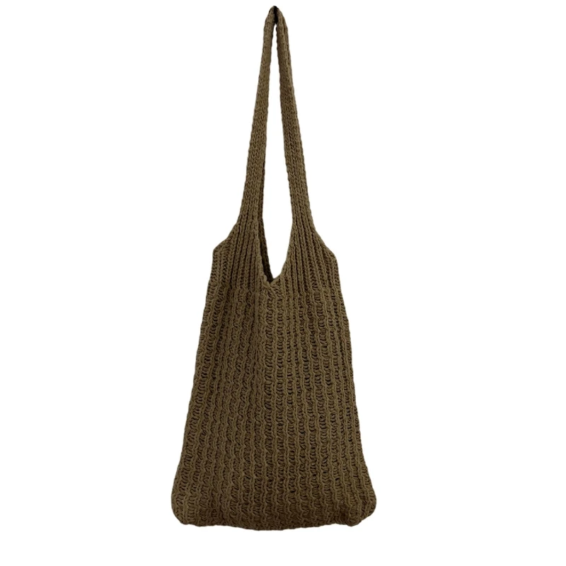

28GD Casual Solid Color Shoulder Bag Knitted Bag Handbag Large Capacity Tote Bag Stray Bag for Beach Travel Dating