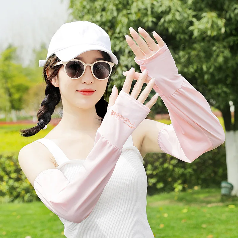 

Летние свободные солнцезащитные рукава, дышащие шелковые рукава, тонкие женские перчатки без пальцев для вождения, езды на велосипеде, с за...