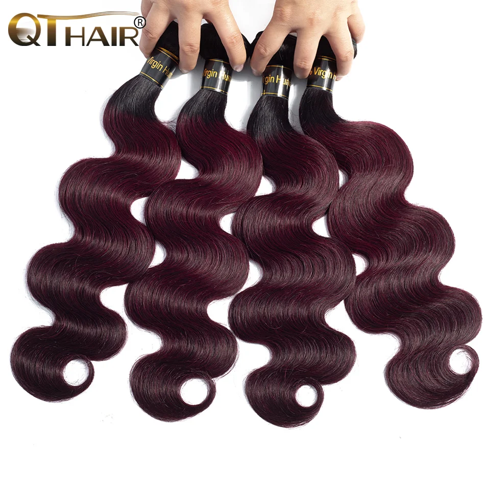 QT Ombre Hair Bundles Human Hair Body Wave Peruvian Body Wave Ombre 1B/ 99J Wine Red Remy Ombre Hair Bundles Free Shipping