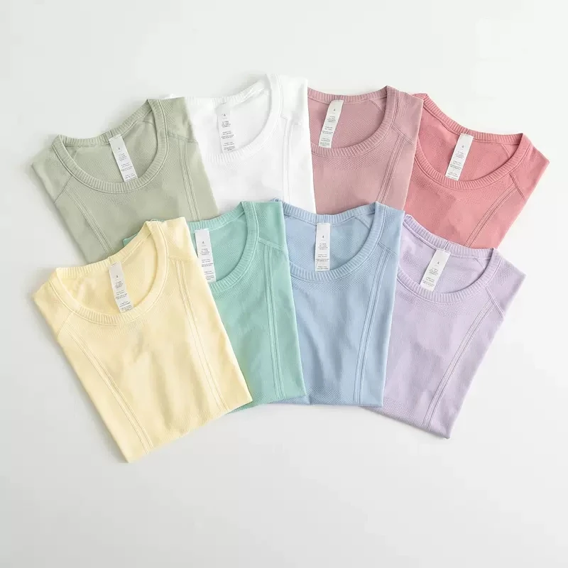 

Spring And Summer New Women's With Logo Round Neck Sports T-Shirt Running Fitness Top Slim Fit Breathable Yoga Short Sleeves