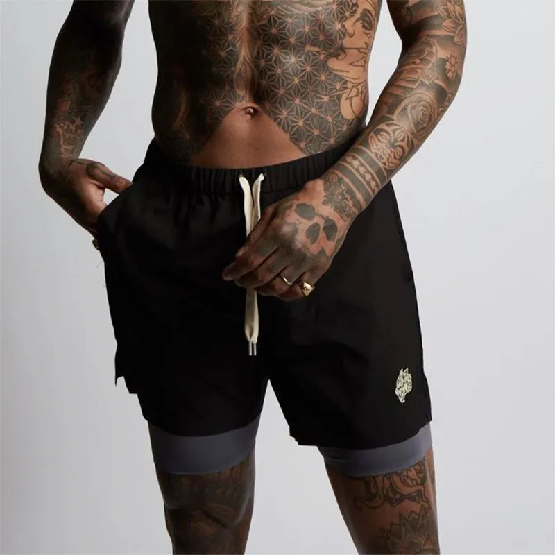 

Men Shorts embroidery logo 2 in 1 Basketball Sports Men Joggers Sweatpants Jogging Fitness Quick-drying leisure Male Short Pants