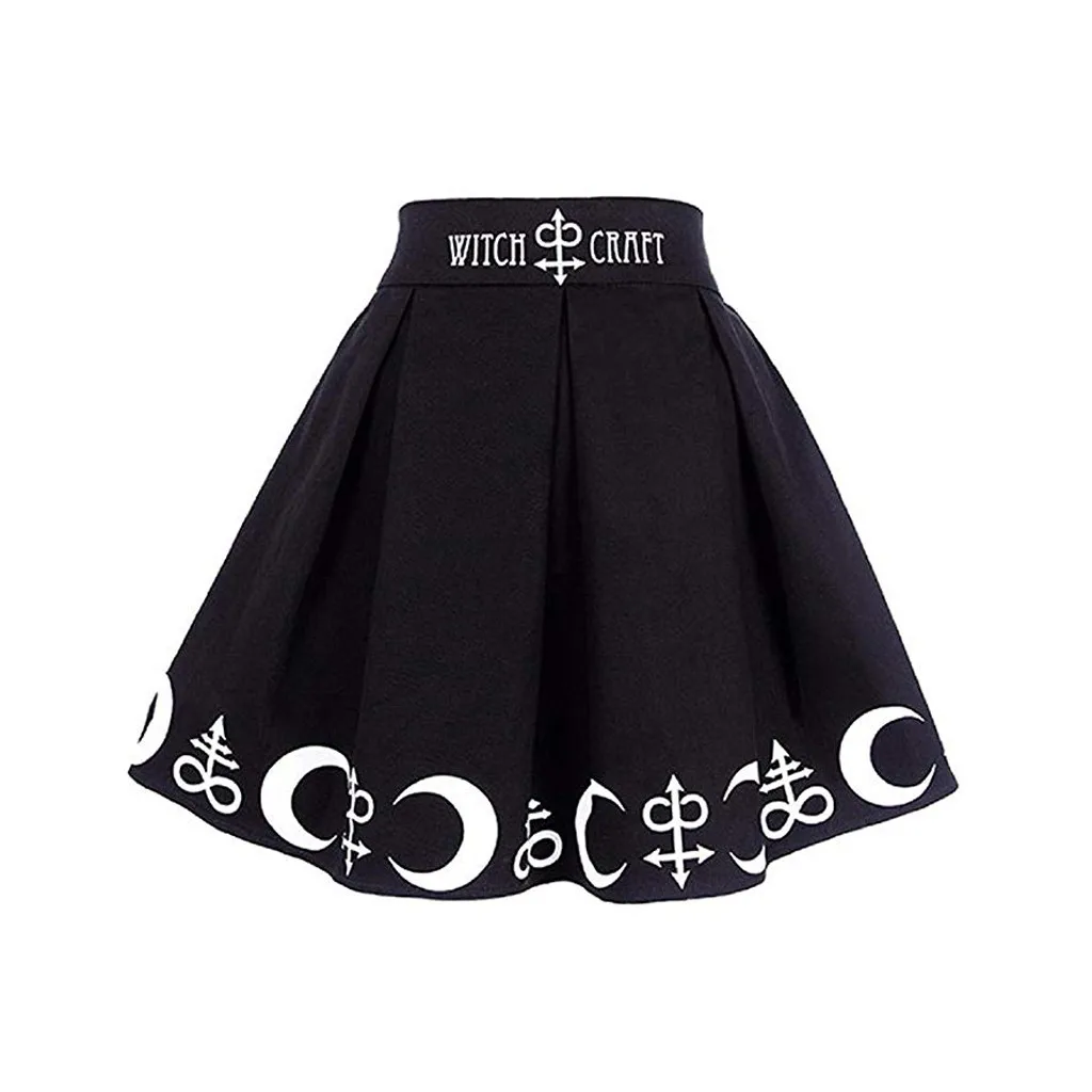 

Женская плиссированная мини-юбка Goth в готическом стиле, юбка в стиле панк для девочек-рок на Хэллоуин с изображением Луны и волшебных символов, 2023