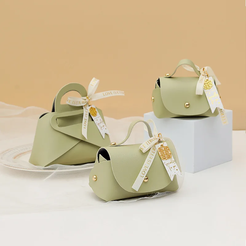 Leather Hand Foldable Tote Lady Bags Packaging Gift Boxes Baby Shower Party Supplies