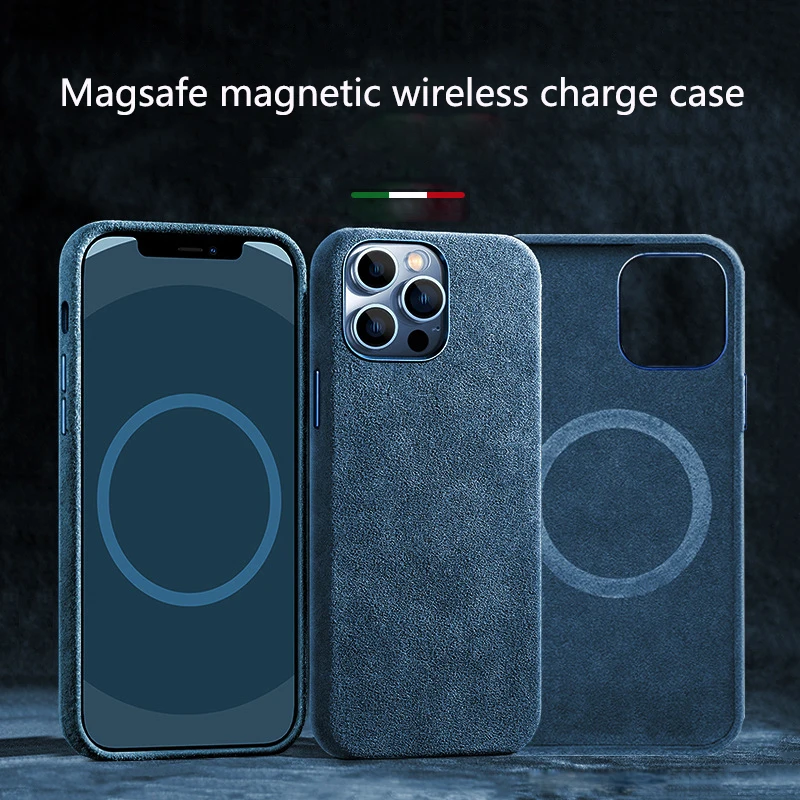 

Чехол с итальянской алькантарой Magsafe для iphone 13 Pro Max, чехол, магнитный чехол с беспроводной зарядкой для iphone 12 Pro Max 13 Mini 12, чехол