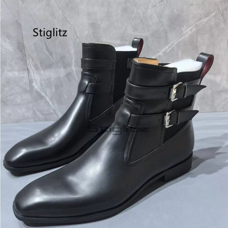 Мужские ботильоны из коровьей кожи с пряжкой на ремне в британском стиле мужская