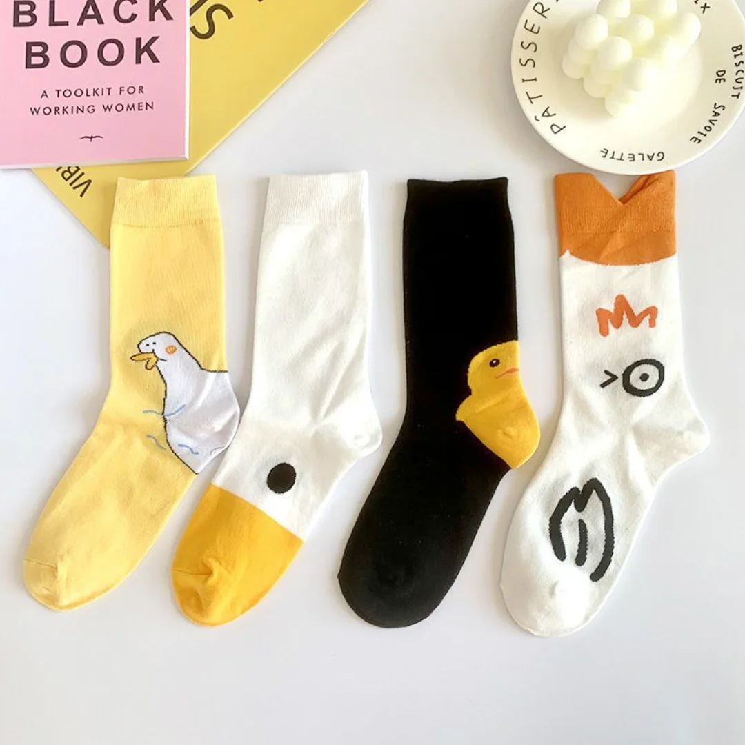 

Big White Goose Socks Female Medium Tube Autumn and Winter Ins Tide Cute Japanese Duckling Cartoon College Style Stockings