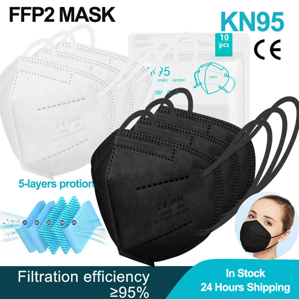 5 слоев KN95 маски черные ffp2mask FFP2 одобренные CE FP2 FPP2 neгра 95% фильтрующий респиратор